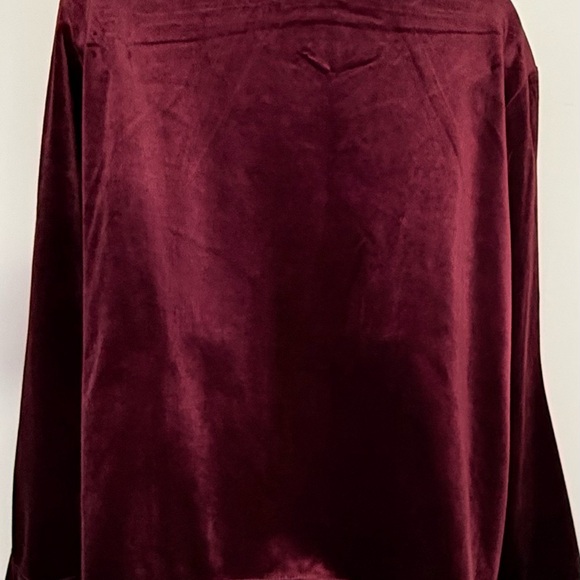 VTG Women’s Velvet Top Blouse L Red Black Button Down Embroidered Long Sleeves - Picture 10 of 11